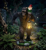 16 Inch Solar Bigfoot Garden Statue with Gnome & Lantern, Large Resin Sasquatch Yard Outdoor Decor, Funny Bigfoot Gifts for Husband, Dad & Grandpa (Large)