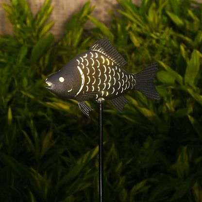 KAIXOXIN Solar Garden Lights Metal Fish Decorative Stake for Outdoor Patio Yard Decorations,Warm White LED Solar Path Lights (Silver-1)