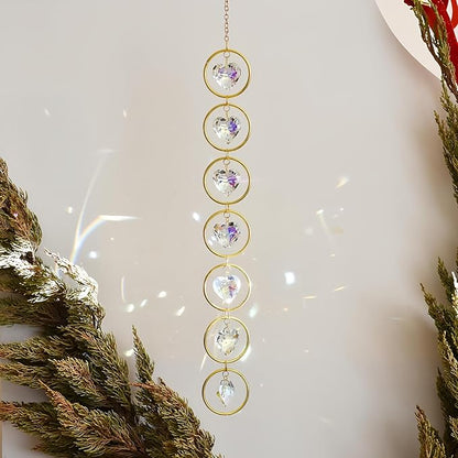 7-Chakra Crystal Suncatcher, 30mm Love-Shaped Crystal Balls Wind Chimes, Hanging Rainbow Makers, Chakra Window Ornament, Garden Decoration (AB Colors)
