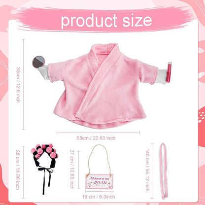 Winter Porch Goose Outfit for 23'' Cement Plastic Geese Statue, Pretty Lady Goose Outfit Clothes, Pink Bathrobe Lipstick Mirror for Outdoor Garden Lawn Yard Patio Decoration