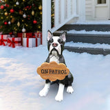 Outdoor Boston Terrier Dog Statue with Interchangeable Welcome Sign and Detachable Solar Lantern –LED Light Garden Dog Sculpture Décor, Cute Puppy Design for Yard, Porch, Gift