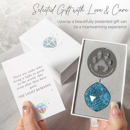 Mooncraftlogy Dog Memorial Gifts, Unique Loss of Pet Sympathy Idea, Sky Blue Crystal Ball Rainbow Suncatcher with Paw Print for Cat or Dog Remembrance and Bereavement