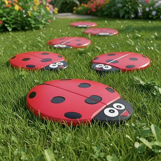 Landical 6 Pcs Ladybug Stepping Stone Garden Stepping Stones Walkway Decorative Stone for Garden Decor Outdoor Flower Beds Yard Decorations