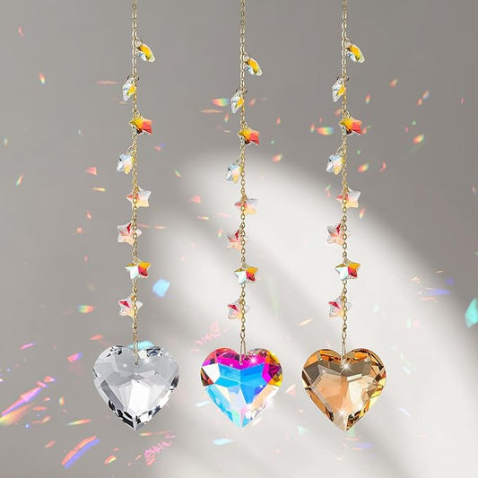 Crystal Sun Catcher Crystal Heart Suncatchers for Windows Hanging Healing Crystals Ornament Gift for Wife Mom Set of 3