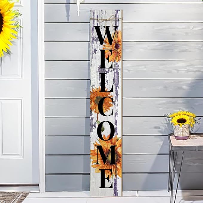 Sunflower Welcome Porch Sign Decor Summer Wooden Hanging Sign Door Porch Standing Decorative Signs Plaques for Front Door Farmhouse Outdoor Indoor Welcome Sign Wall Craft Decor 47.2"H