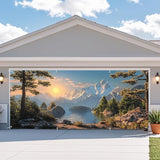 ANNA QUEEN Mountain Lake Sunset Garage Door Banner 6 x 13FT, Scenic Lake, Forest, and Snowy Mountains Sunset, Nature Landscape Backdrop for Yard, Parties, Holiday Home Decor