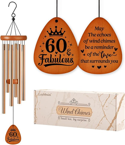 Leebbsin Birthday Gifts for Women, 60th Birthdays Wind Chimes, Happy 60 Years Old Birthday Gifts for Women Friendship, Best Friends, Coworker, Sister, Wife, Mom, Female, Best Gift Ideas