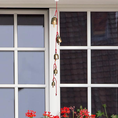 Handmade Rustic Wind Chimes with 5 Brass-Coated Metal Bells (30") – Boho Hanging Bell for Outdoor Patio, Lawn, Balcony, Garden, Door, Farmhouse & Vintage Christmas Decor
