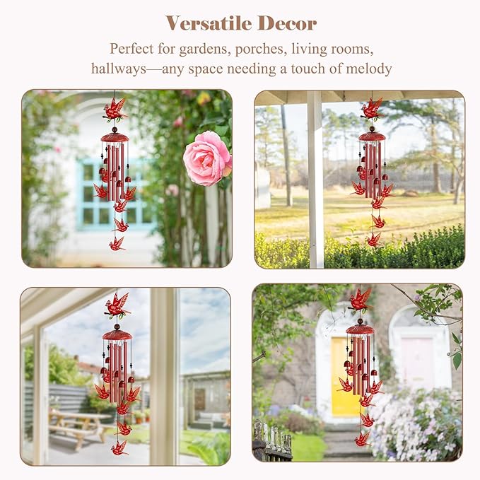 Cardinal Wind Chimes for Outside, Cardinals Gifts for Women,Memorial/Birthday Gifts for Grandma Mom, Metal Red Bird Windchimes with Soothing Tones, Christmas Outdoor Decor for Garden Patio Yard (35")