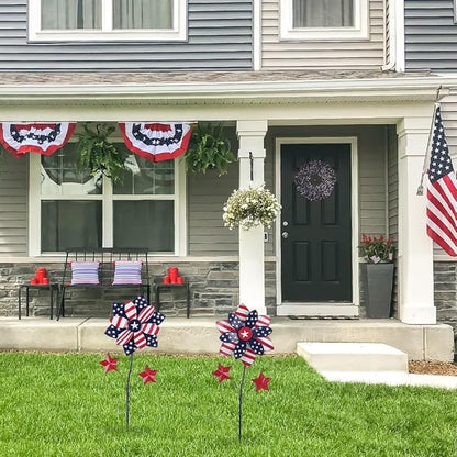 YEAHOME 4th of July Decorations Outdoor, 22.4" Set of 2 Red White Blue Metal Flowers Decorative Garden Stakes for Memorial Day Decorations, Yard Signs Patriotic Decorations for Garden Lawn Porch