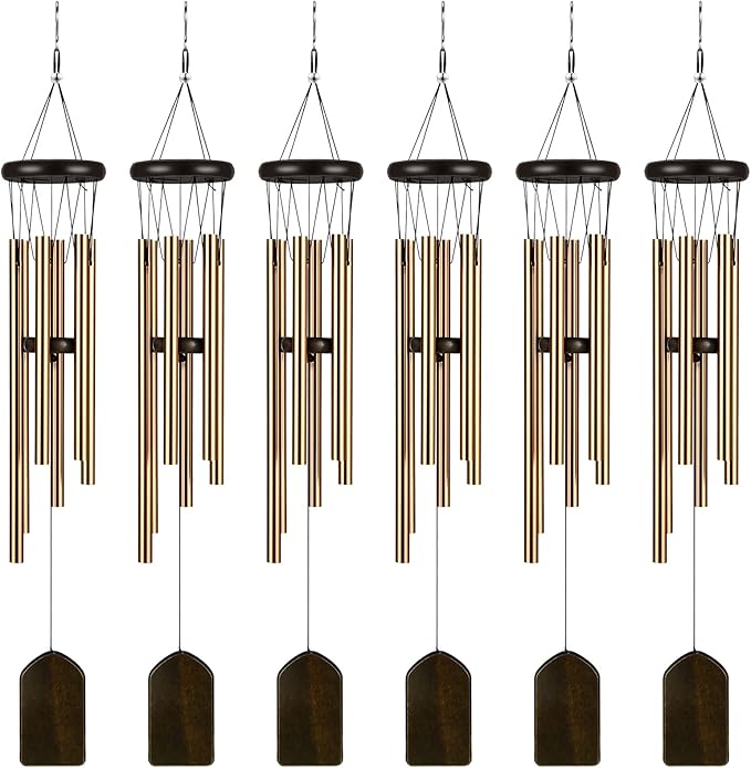 Yahenda 6 Pieces Rustic Wind Chimes 28 Inch Deep Tone Wind Chimes with 6 Aluminum Tubes Memorial Outdoors Soothing Melody for Farmhouse Garden Patio Home Decor(Bronze)