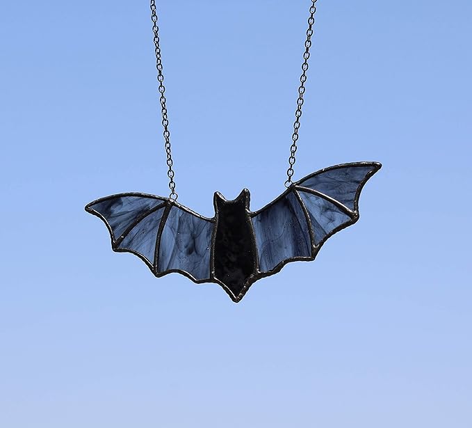 Bat Stained Glass Window Hanging Suncatcher for Window,Halloween Bat Decoration 7.1×3.0 inch…