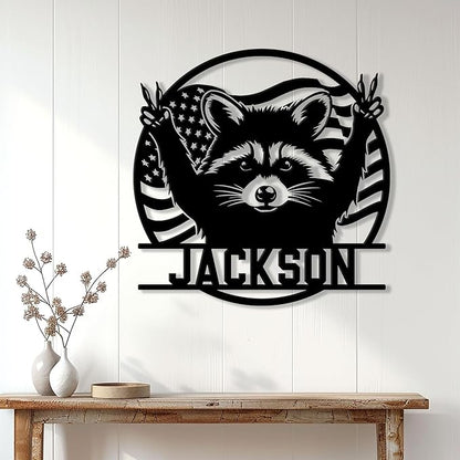 Personalized Raccoon Metal Sign, Raccoon Hanging Sign Outdoor Porch Welcome, Custom Name, Wall Fence Yard Patio Home Office Decor Gift Birthday