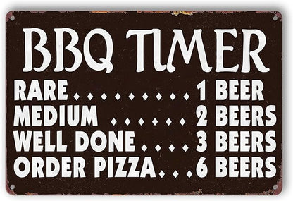 Funny Kitchen Signs Retro BBQ Timer Tin Sign Vintage Grilling Metal Signs For Outdoor Wall Decor Backyard Bar Signs Patio Barbecue Sign