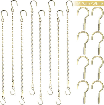 Hotop 8 Pcs Metal Hanging Chains with Ceiling Hooks, Garden Plant Hangers for Hanging Bird Feeders, Billboards, Chalkboards, Basket, Planters, Lanterns, Wind Chimes, Chain Hook DIY(16.38 Inch,Gold)