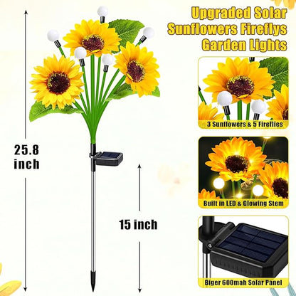 EDOF 6 Pack Sunflower with Firefly Lights,Solar Lights Outdoor Garden Decor,Solar Flowers Lights Waterproof,Sunflowers Birthday Gifts for Mom Women,Decorative Stakes Fairy Lights for Yard Patio Lawn