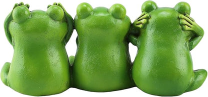 3 Frog Figurines - 7.9 Inch Funny Resin Frogs, Hear No Evil See No Evil Speak No Evil Statue, Whimsical Indoor/Outdoor Decor for Garden, Desk & Yard