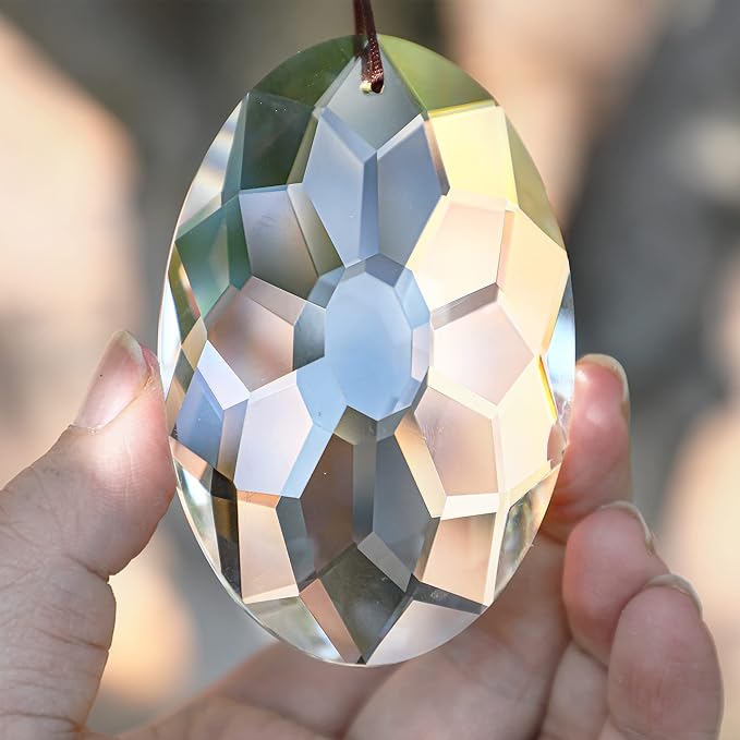 YU FENG 89mm/3.5in Crystal Prism Suncatcher for Windows,Rainbow Maker Hanging Crystals for Garden Home Outdoor Decoration (Clear)