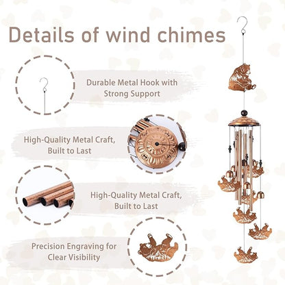 Bear Wind Chimes for Outside, Memorial Wind Chimes with Card & Gift Box, Antique Metal Bear Decor for Garden Patio Porch, Unique Sympathy Bear Gifts for Women Mom Grandma