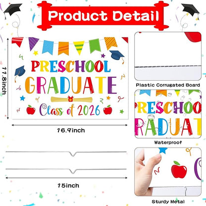 Preschool Grad Yard Sign - Class of 2026 Kindergarten Graduate Lawn Sign with Stake School Congrats Graduation Decorations Colorful Graduation Party Favors Supplies Outdoor Photo Booth Props for Kids