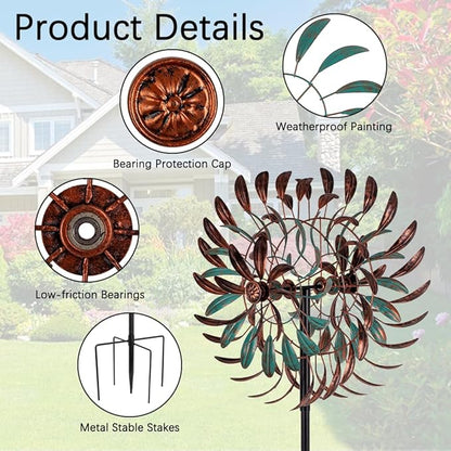 VEWOGARDEN 19" Dia Large Wind Spinner Outdoor with 6 Blades, Metal Kinetic Wind Sculptures & Spinners for Yard, Garden, Lawn Decorations