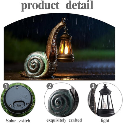 Solar Snail Garden Lights Outdoor Decor (3.15" W x 4.92" L x 8.27" H), Solar Powered Figurine for Patio Lawn Yard Porch, Indoor Decoration, Unique Gift for Mom Grandma Women