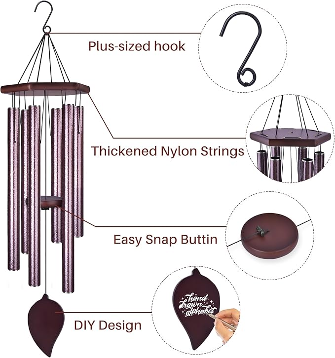 Sympathy Wind Chimes for Outside Deep Tone, Memorial Loss of a Loved, Large Wind Chimes with 6 Thicken Tubes & Hook, Outdoor Gifts Mother, Garden Decor