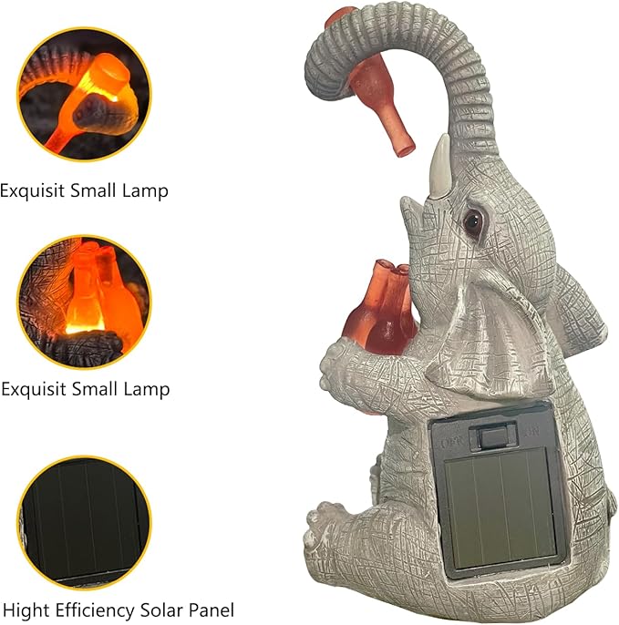 Solar Elephant Outdoor Statues for Garden Suitable for Courtyard Art Lawn Ornaments Porch Terrace Balcony Home - Birthday Gifts for Grandma Mom Women (Yellow Wine Bottle)