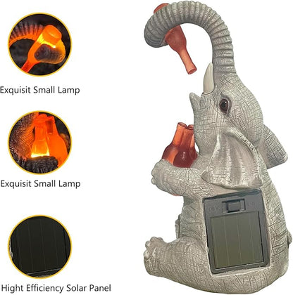Solar Elephant Outdoor Statues for Garden Suitable for Courtyard Art Lawn Ornaments Porch Terrace Balcony Home - Birthday Gifts for Grandma Mom Women (Yellow Wine Bottle)