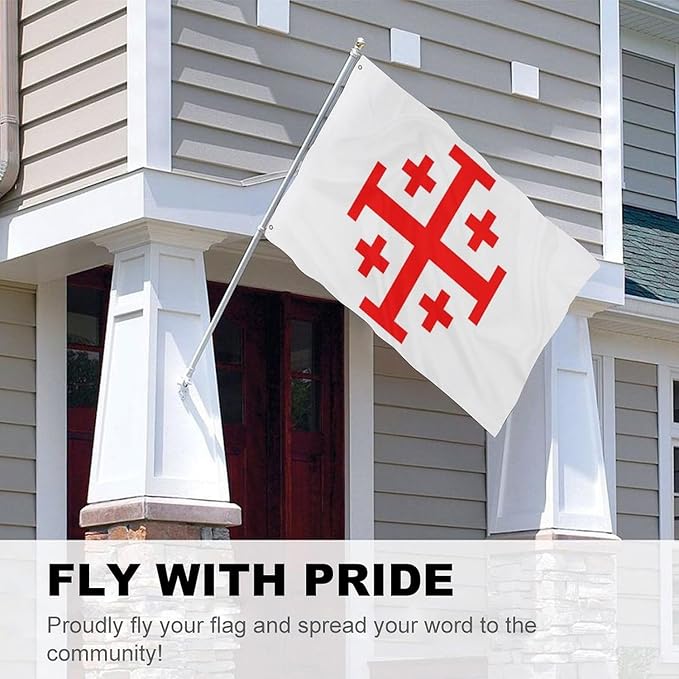 Jerusalem Cross Flag – 3x5 Ft Crusader Flag Knights Templar Banner with Brass Grommets – Vivid Color Double Stitched Durable Polyester Bandera de Decor Indoor Outdoor