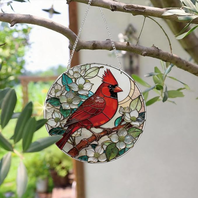 Cardinal Window Hanging Suncatcher, Indoor Window Wall Art, Cardinal Remembrance Gifts, Cardinals Memorial Gifts for Loss of Loved One, Women Grandma Mom, Mothers Day Birthday