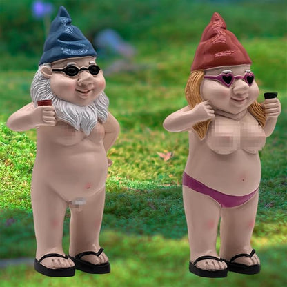 MINICAR Gnome Statue Garden Outdoor Decor Set of 2, Funny Dwarf Sculptures Yard Decorations, Naughty, 8'' Tall