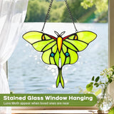Luna Moth Sun Catcher Stained Glass Window Hanging for Mother's Day, IDEA SHOW 7.3Inch Handmade Real Glass Suncatcher Ornaments, Elegant Green Butterfly Memorial Gifts for Women, Mom, Grandma