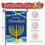 Happy Hanukkah Garden Flags 12 x 18 Inch Double Sided Jewish Holiday Menorah Star Candles Yard Flag for December Hanukkah Outdoor Decorations for Outside garden yard