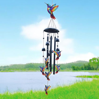 Hummingbird Wind Chimes for Outside, Black Metal Windchimes Outdoors, Hummingbirds Gifts for Women/Men, Garden/Yard Decor, Memorial/Birthday Gifts for Grandma/Mom, Durable Chimes for Outdoors