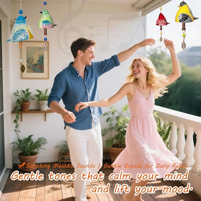 Ceramic Wind Chime Gift Set with 3D Pop Up Card - Handmade Memorial Healing Chimes for Outdoor/Indoor | Soothing Patio Decor | Unique Sympathy Gifts for Mom & Bird Lovers (Red+Green)
