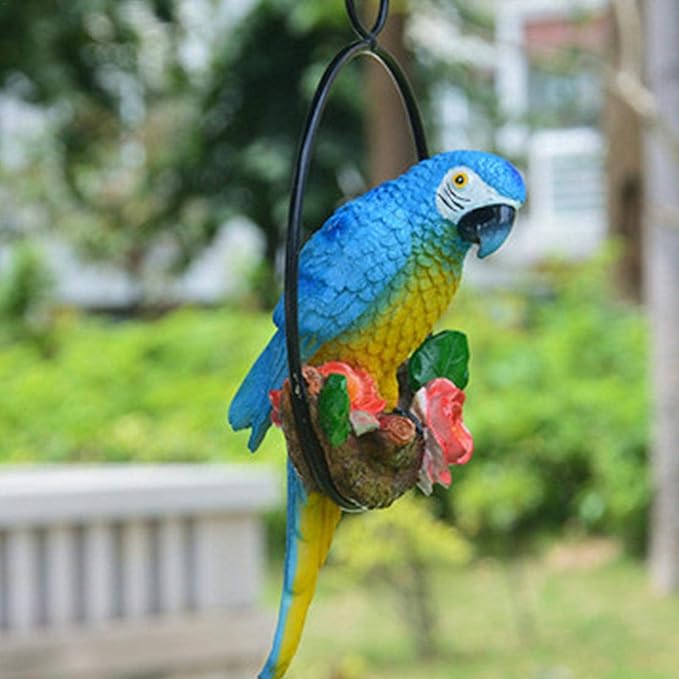 Parrot Decoration | Garden Sculpture Wall Decorations | Innovative Iron Ring Hanging Bird Statue-C