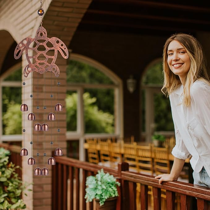 Cinnvoice 24 Inch Metal Wind Chimes Decor for Outside Garden Birthday Gift for Women Men Bronze Windchimes Pet Memorial Gift with 12 Bell for Patio Yard Lawn Housewarming Front Yard(Sea Turtle)