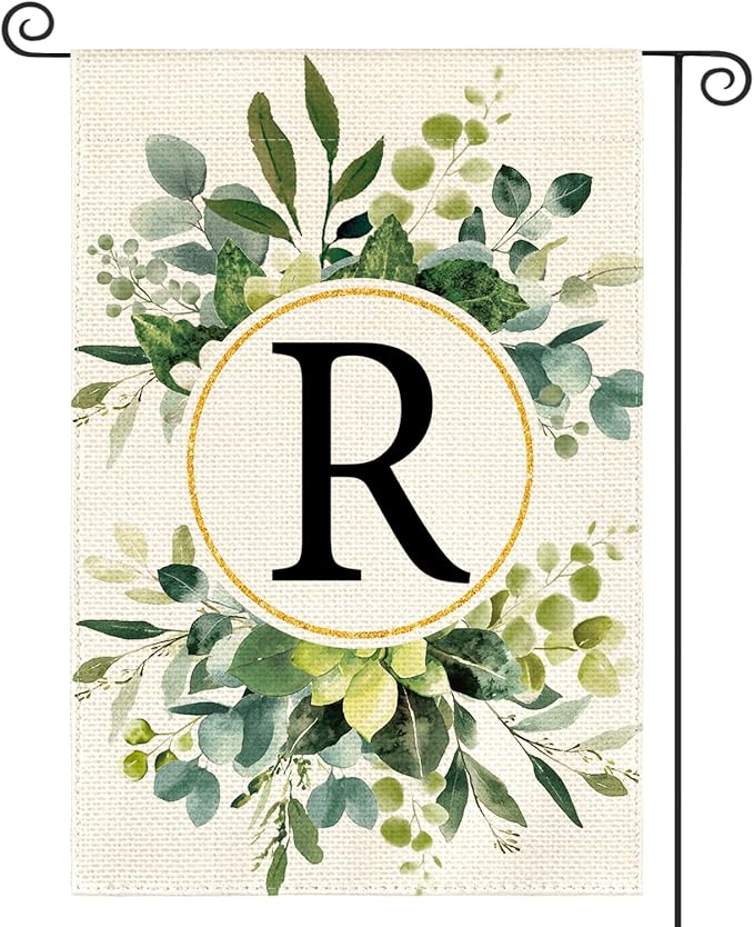 AVOIN colorlife Monogram Letter R Floral Garden Flag 12x18 Inch Double Sided Outside, Family Last Name Initial Yard Outdoor Decoration