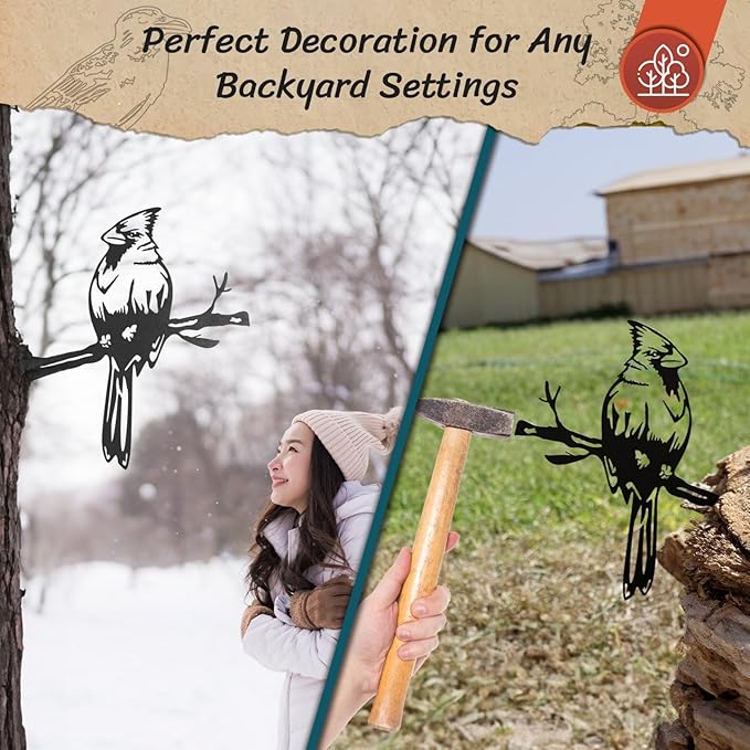 Renovatio Metal Bird Decor, Cardinal Gifts for Father, Stylish Decoration for Yard & Garden, Perfect Outdoor Yard Art, 12 Gauge Thick Steel – Ideal Backyard Decor&Bird Ornaments – Cardinal Bird(Black)