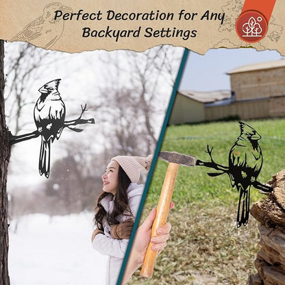 Renovatio Metal Bird Decor, Cardinal Gifts for Father, Stylish Decoration for Yard & Garden, Perfect Outdoor Yard Art, 12 Gauge Thick Steel – Ideal Backyard Decor&Bird Ornaments – Cardinal Bird(Black)