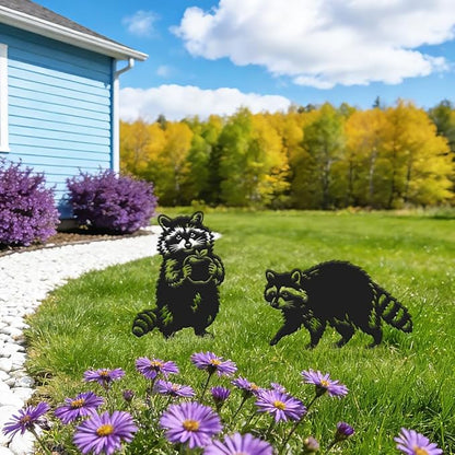 SUPERDANT 2 Pcs Metal Raccoon Garden Decor for Outside Animals Yard Stakes for Decorations Outdoor Statues Iron Art Stake Decorative Silhouette Lawn Ornament Patio Porch Farmhouse Decoration Gifts