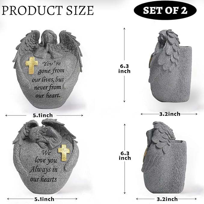 Angel and Cross Cemetery Grave Memorial Vases，Cemetery Flowers for Grave,Grave Decorations for Cemetery，Set of 2 Cemetery vases with Spikes,Memorial Gifts for Loss of Loved (2gary)