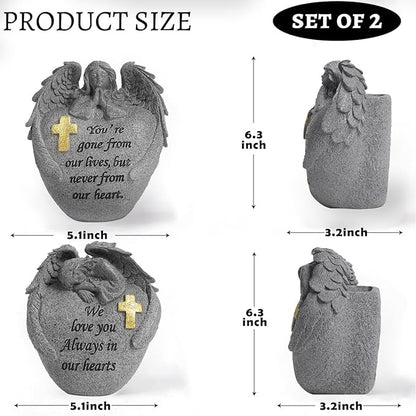 Angel and Cross Cemetery Grave Memorial Vases，Cemetery Flowers for Grave,Grave Decorations for Cemetery，Set of 2 Cemetery vases with Spikes,Memorial Gifts for Loss of Loved (2gary)