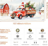 IVN Merry Christmas Garage Door Banner 13x6ft Festive Backdrop Decoration Red Truck Snowman Christmas Photo Prop Background for Joyful Holiday Yard Door Cover Background Outdoor Winter Scene