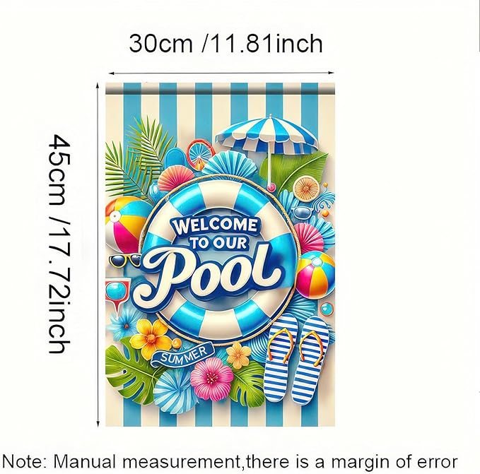 HOMETITUTE Welcome to Our Pool Summer Garden Flag 12x18 Inch Double Sided Summer Swimming Pool Yard Flag Palm Leaf ParasolParty Seasonal Farmhouse Banner Outdoor Decor Poolside