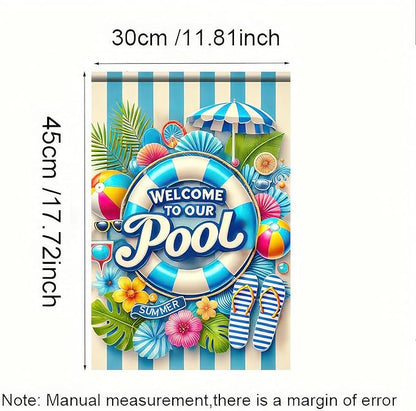 HOMETITUTE Welcome to Our Pool Summer Garden Flag 12x18 Inch Double Sided Summer Swimming Pool Yard Flag Palm Leaf ParasolParty Seasonal Farmhouse Banner Outdoor Decor Poolside