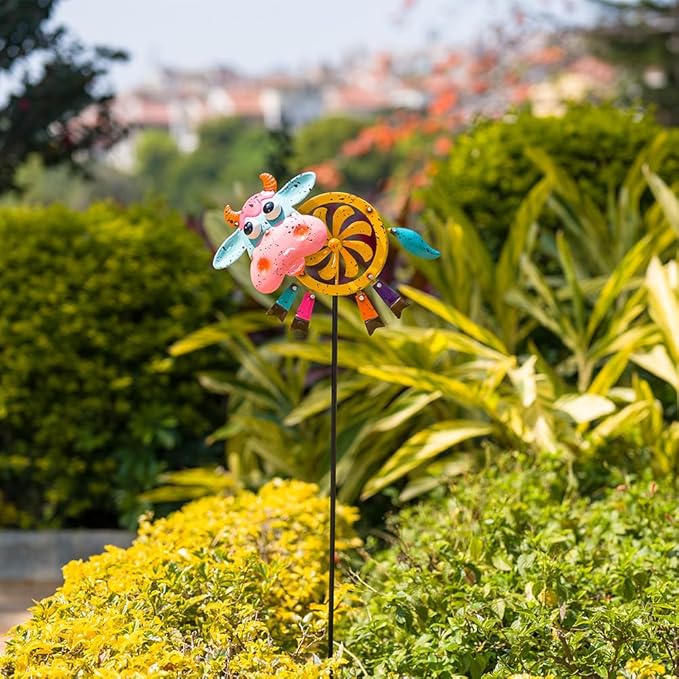 Oak & Lore Metal Cow Wind Spinners Outdoor Yard Cattle Wind Sculptures & Spinners with Stakes Waterproof Art for Patio, Lawn, Backyard Garden Decor