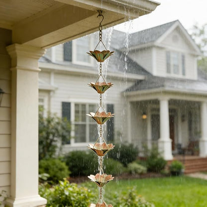 taman Rain Chain Set, 5.6ft Flower Rain Chain for Gutters,Functional and Decorative Replacement Downspout Rain Chain for Outside,Metal Divert Rain Catcher