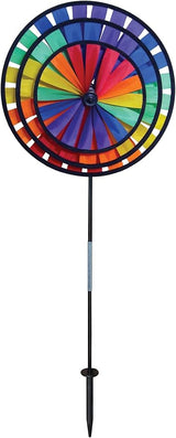 In The Breeze Rainbow Triple Wheel Spinner- Ground Stake Included - Colorful Wind Spinner for your Yard and Garden